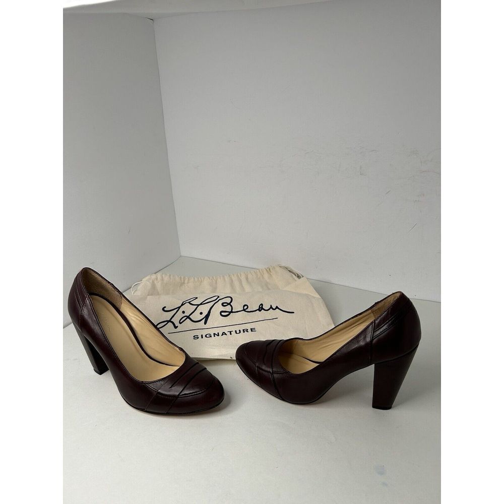 New LL Bean Signature Brownish Burg Leather Pump Shoes Made‎ in Brazil Size 8 XM